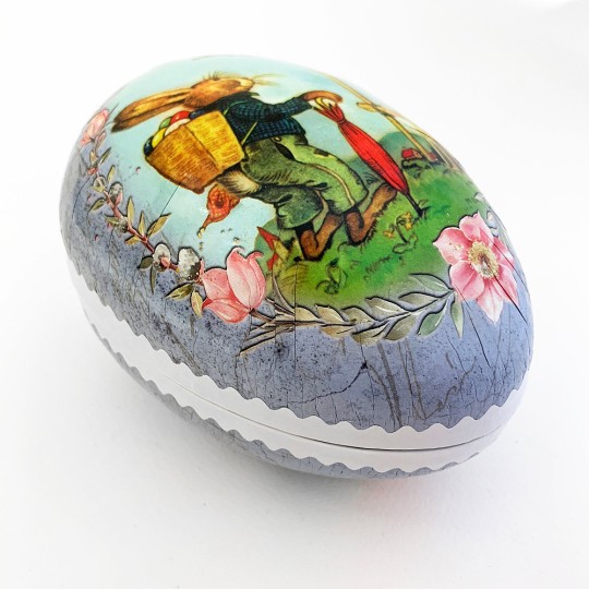 6" Vintage Style Hiking Bunny Papier Mache Easter Egg Container ~ Germany